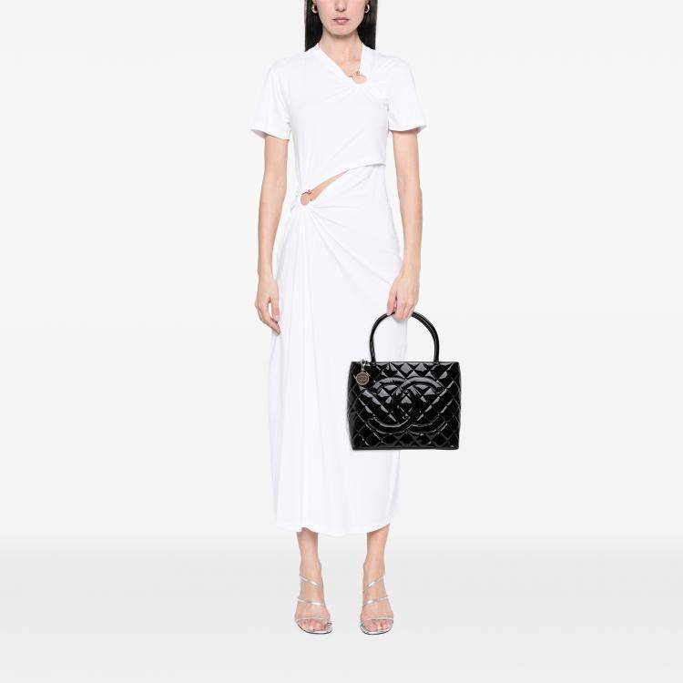 Pre Owned Chanel Black Patent Medallion Tote