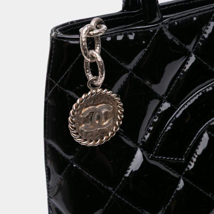 Pre Owned Chanel Black Patent Medallion Tote