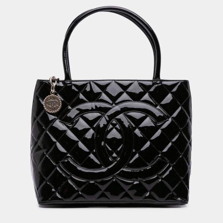Pre Owned Chanel Black Patent Medallion Tote