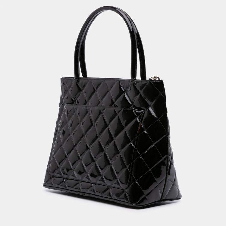 Pre Owned Chanel Black Patent Medallion Tote