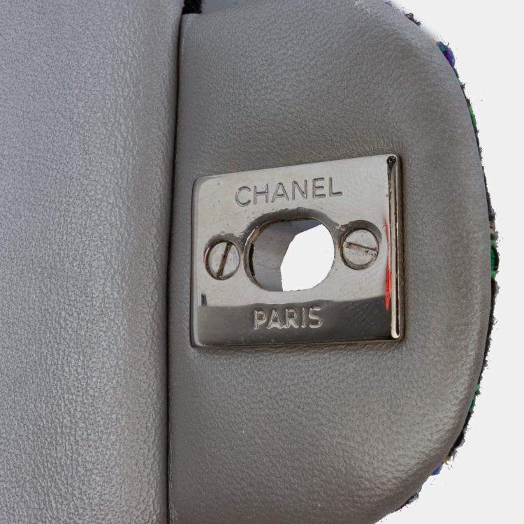 Pre Owned Chanel Black Medium Classic Quilted Tweed and Metallic Lambskin Double Flap