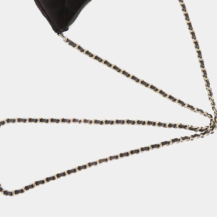 Pre Owned Chanel Black CC Quilted Velour Half Moon Chain Crossbody