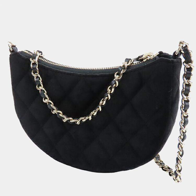 Pre Owned Chanel Black CC Quilted Velour Half Moon Chain Crossbody