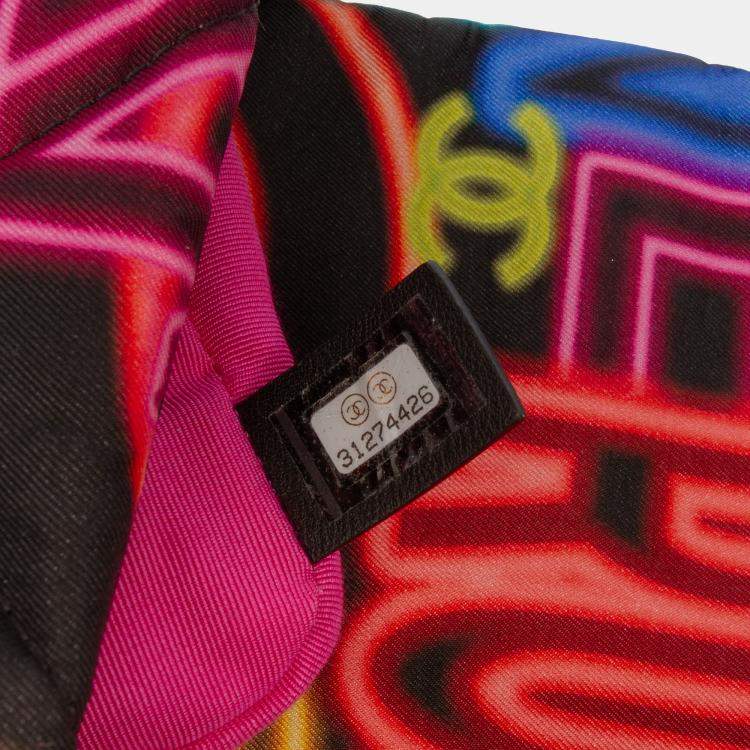 Pre Owned Chanel Black Multicolor Medium Printed Nylon Graffiti 19 Flap