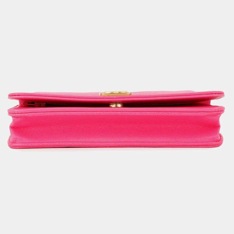 Pre Owned Chanel Boy'S Chanel Chevron Chain Wallet Pink Caviar Leather