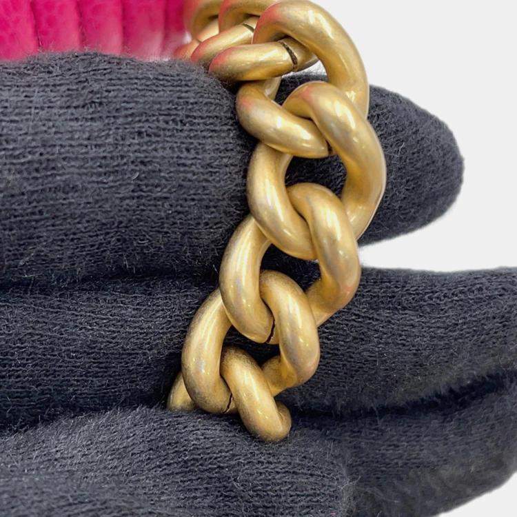 Pre Owned Chanel Boy'S Chanel Chevron Chain Wallet Pink Caviar Leather