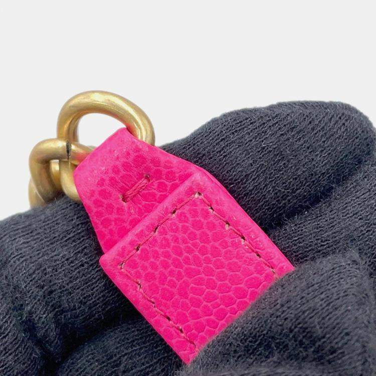 Pre Owned Chanel Boy'S Chanel Chevron Chain Wallet Pink Caviar Leather