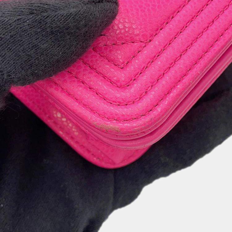 Pre Owned Chanel Boy'S Chanel Chevron Chain Wallet Pink Caviar Leather