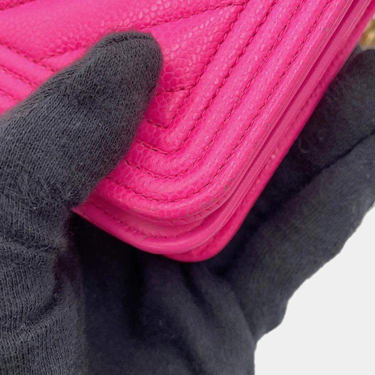 Pre Owned Chanel Boy'S Chanel Chevron Chain Wallet Pink Caviar Leather