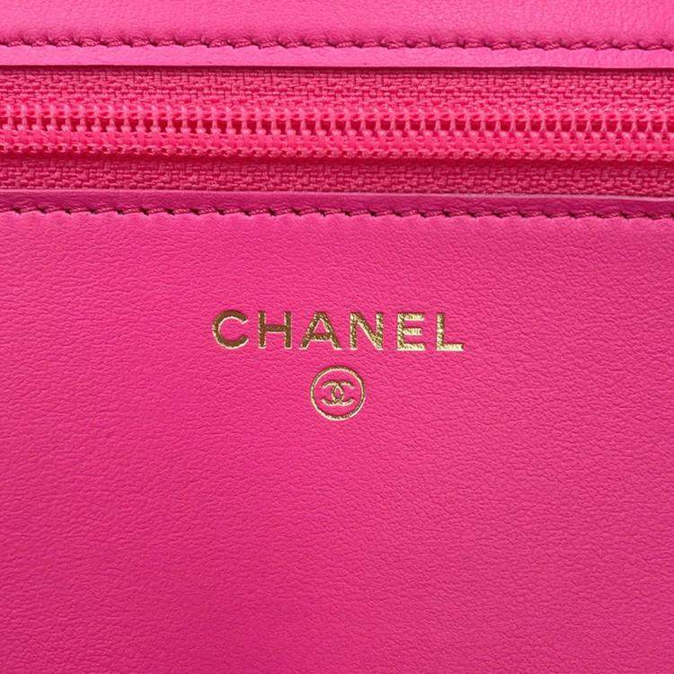 Pre Owned Chanel Boy'S Chanel Chevron Chain Wallet Pink Caviar Leather