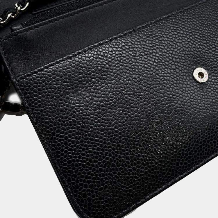Pre Owned Chanel Cc Logo Chain Wallet Black Caviar Leather