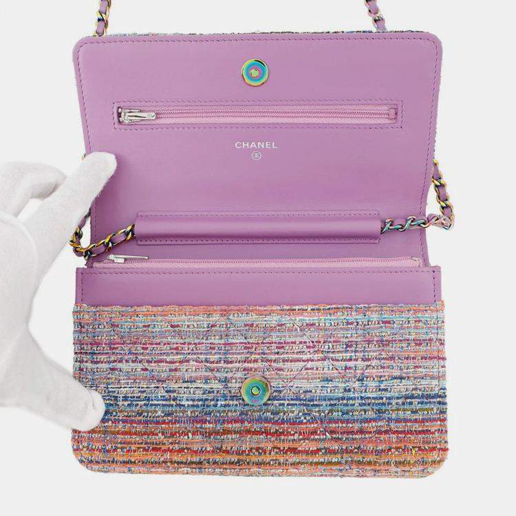 Pre Owned Chanel Chain Wallet Multicolor Tweed