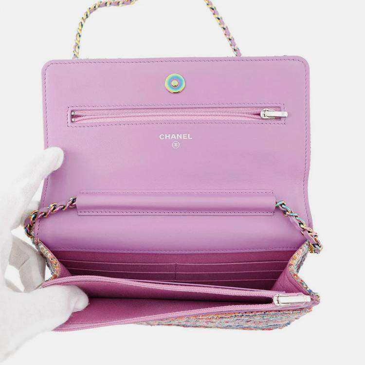 Pre Owned Chanel Chain Wallet Multicolor Tweed