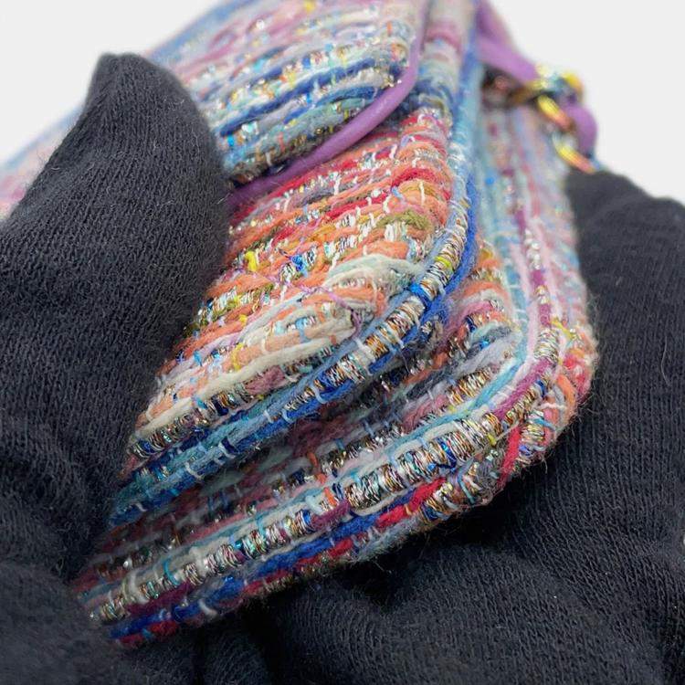 Pre Owned Chanel Chain Wallet Multicolor Tweed
