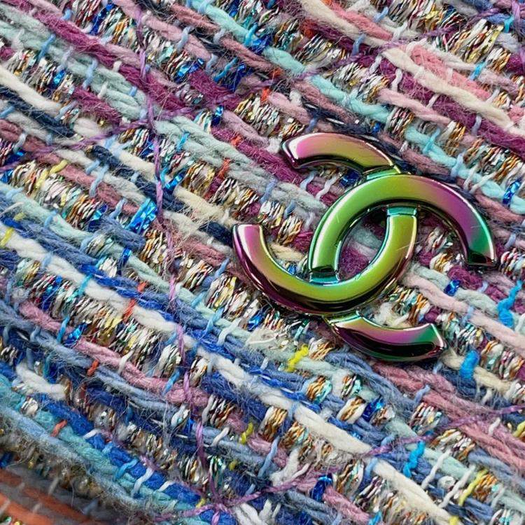 Pre Owned Chanel Chain Wallet Multicolor Tweed