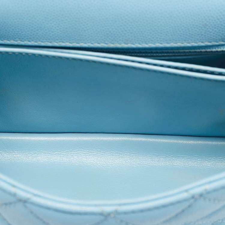 Pre Owned Chanel Light Blue Quilted Caviar Leather Mini Coco Top Handle Bag