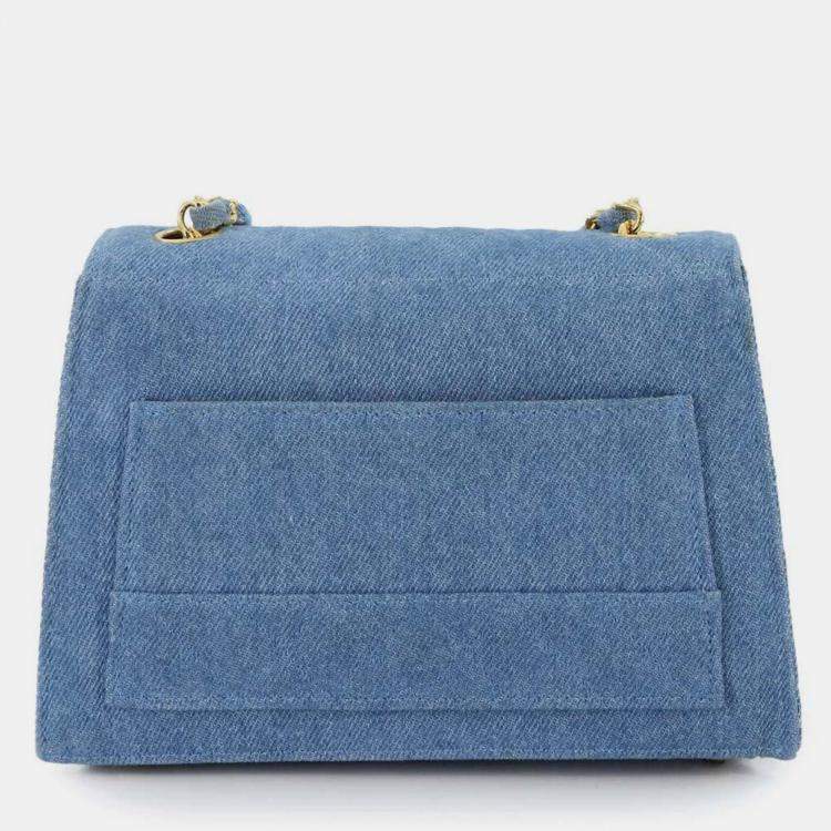 Pre Owned Chanel Straight Flap Blue Denim Shoulder Bag