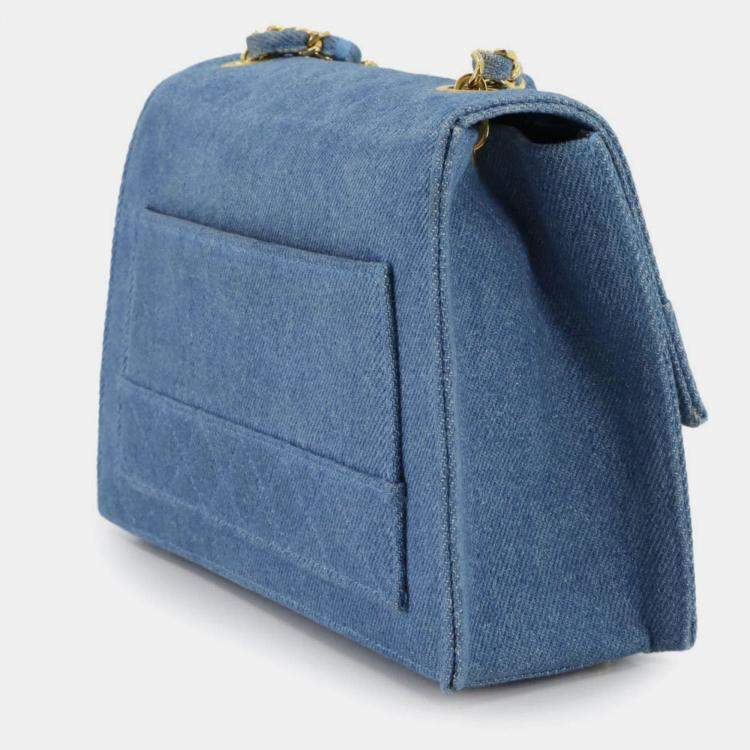 Pre Owned Chanel Straight Flap Blue Denim Shoulder Bag