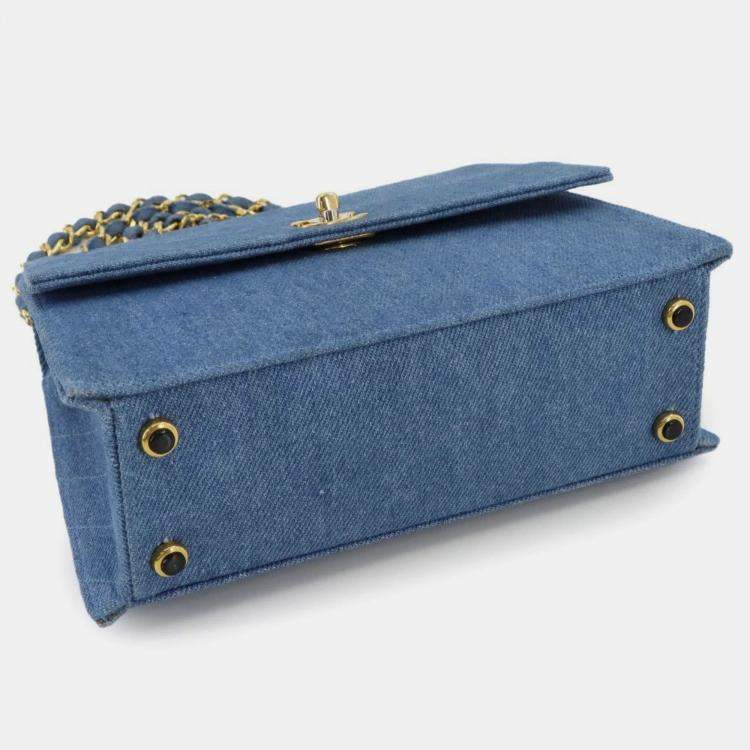 Pre Owned Chanel Straight Flap Blue Denim Shoulder Bag