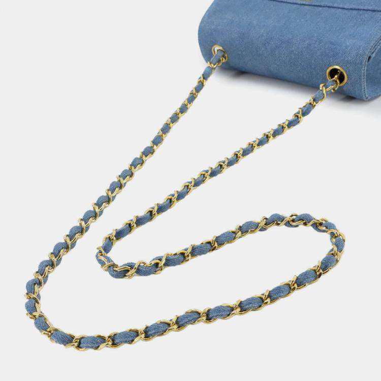 Pre Owned Chanel Straight Flap Blue Denim Shoulder Bag