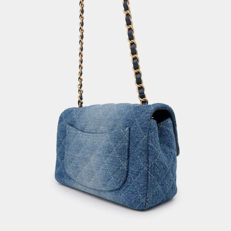 Pre Owned Chanel Flap Gradient Denim Blue Shoulder Bags
