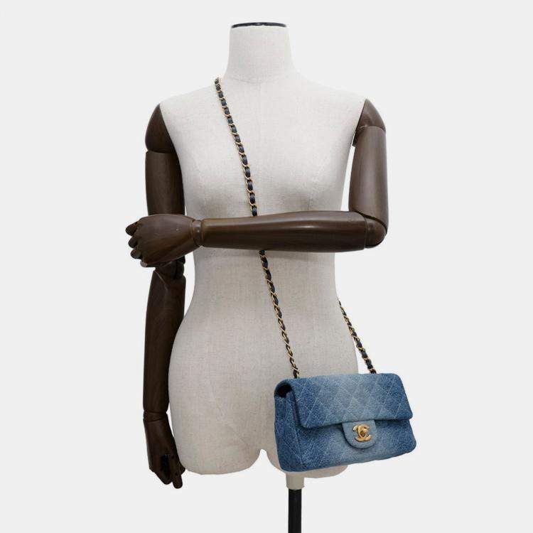 Pre Owned Chanel Flap Gradient Denim Blue Shoulder Bags