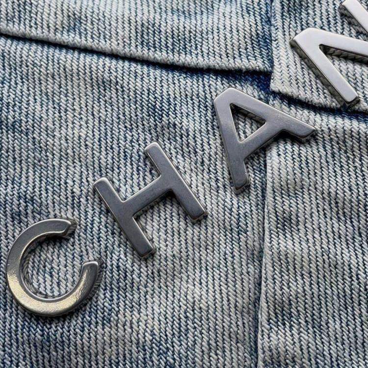 Pre Owned Chanel 22 Blue Quilted Denim Top Handle Backpack