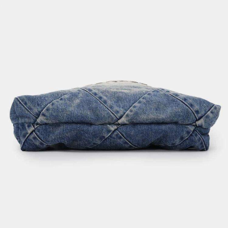 Pre Owned Chanel 22 Blue Quilted Denim Top Handle Backpack