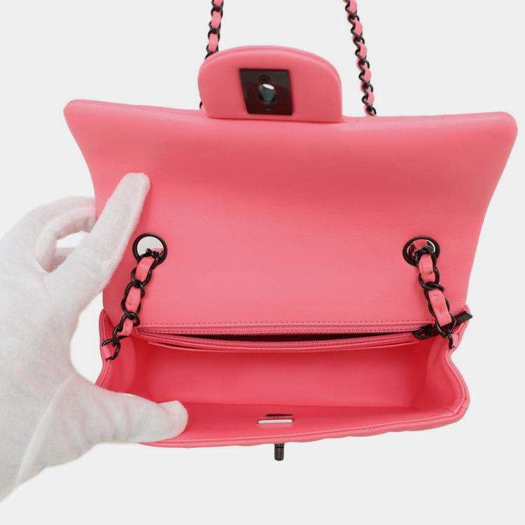 Pre Owned Chanel Single Flap Pink Lambskin Chain Shoulder Bag