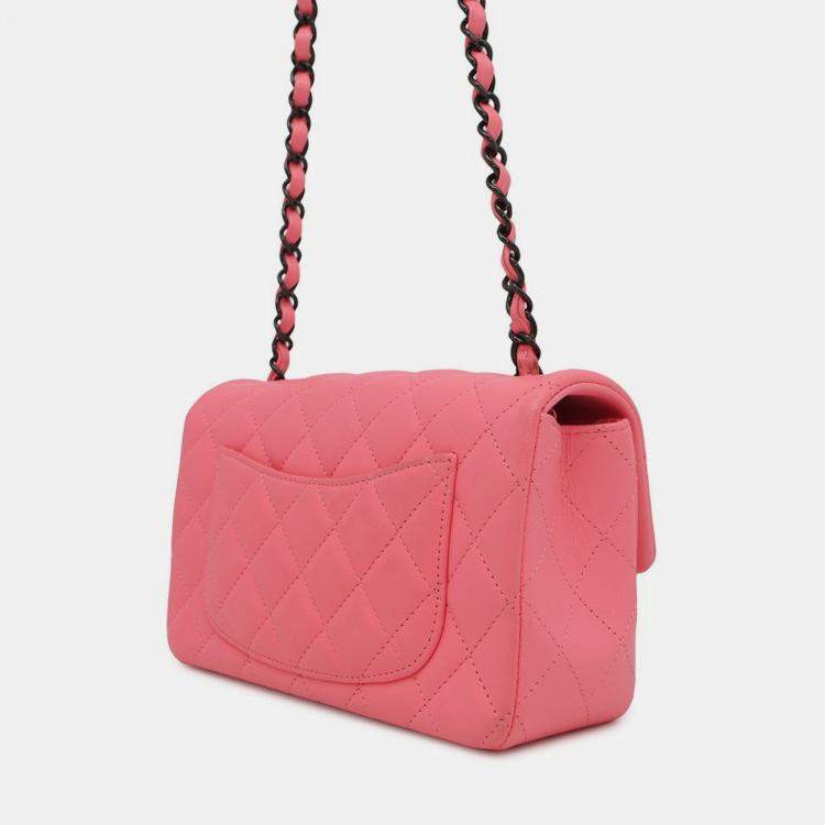 Pre Owned Chanel Single Flap Pink Lambskin Chain Shoulder Bag