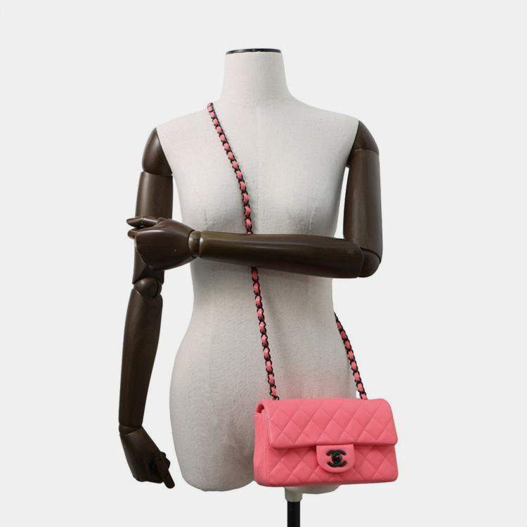 Pre Owned Chanel Single Flap Pink Lambskin Chain Shoulder Bag