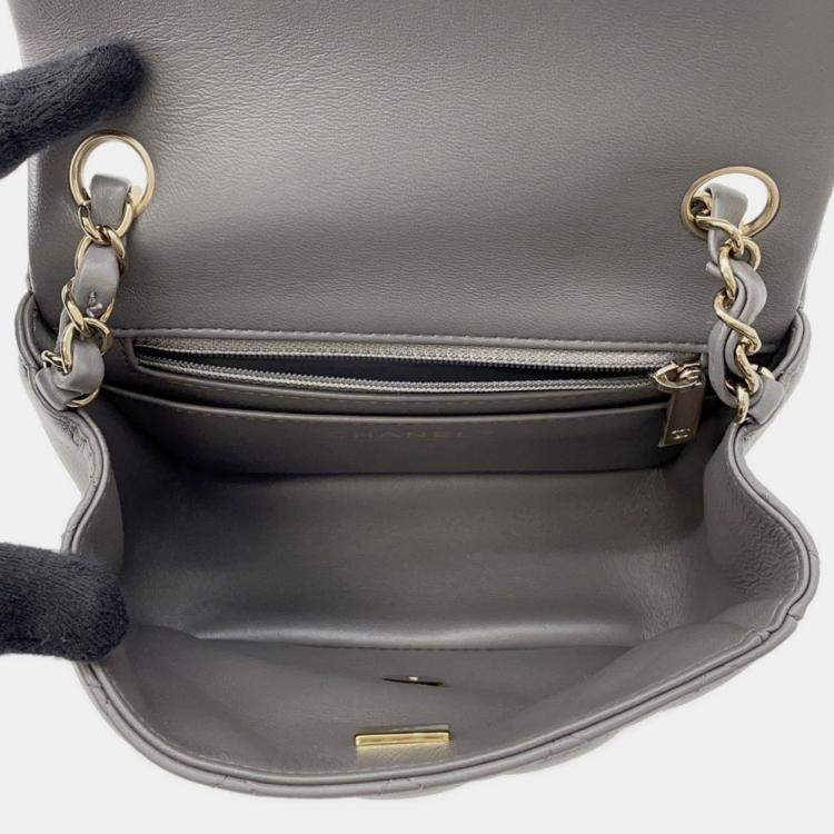 Pre Owned Chanel Flap Mini Gray Lambskin Matelasse Chain Shoulder Bag