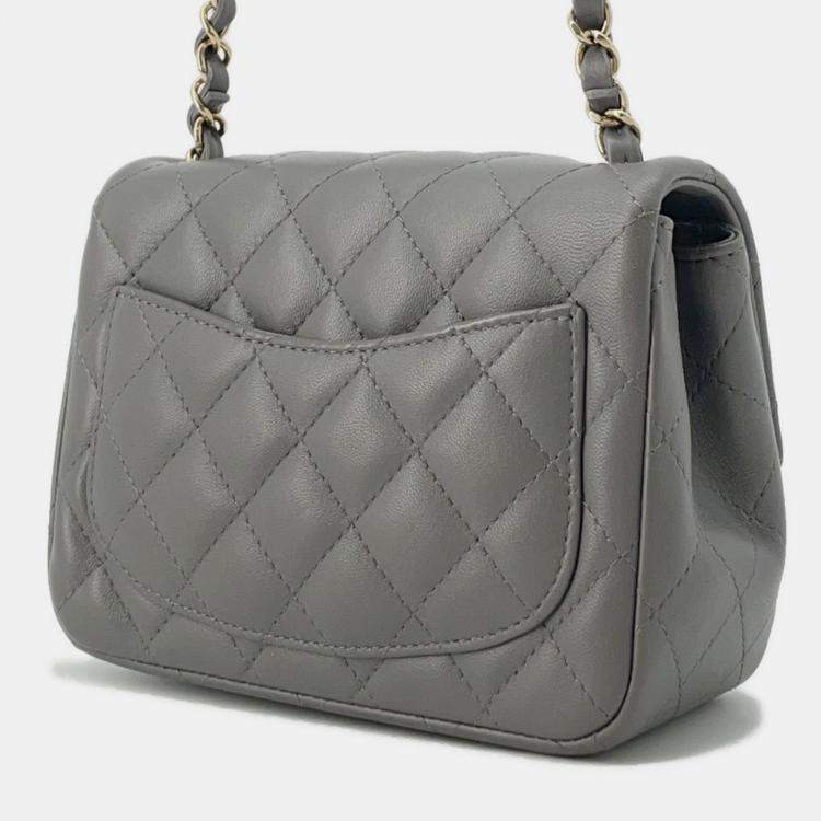 Pre Owned Chanel Flap Mini Gray Lambskin Matelasse Chain Shoulder Bag