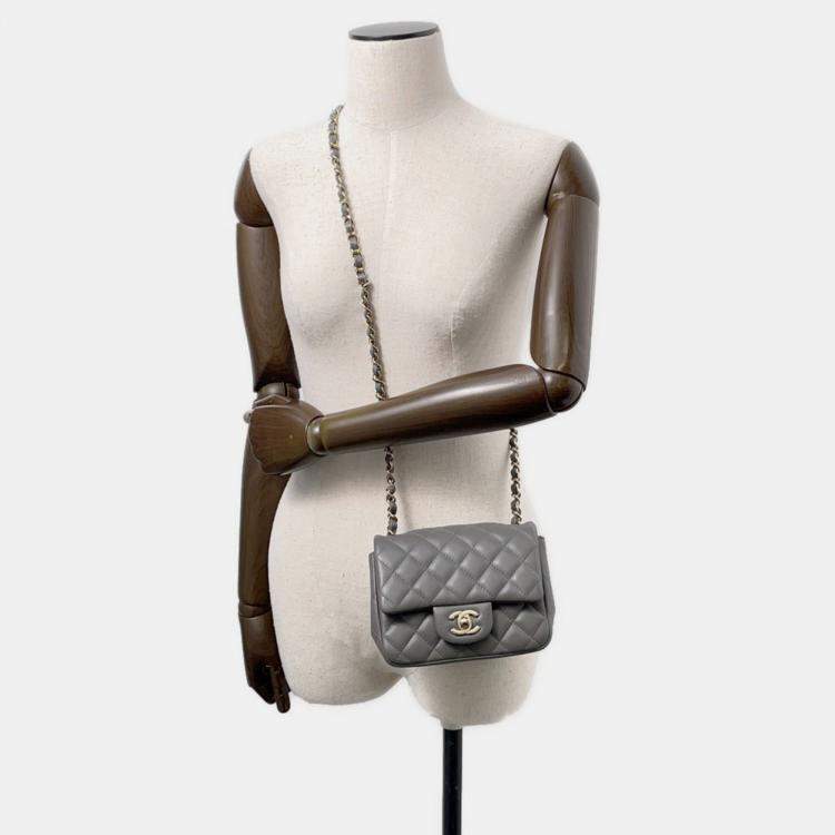 Pre Owned Chanel Flap Mini Gray Lambskin Matelasse Chain Shoulder Bag