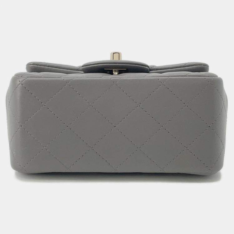Pre Owned Chanel Flap Mini Gray Lambskin Matelasse Chain Shoulder Bag