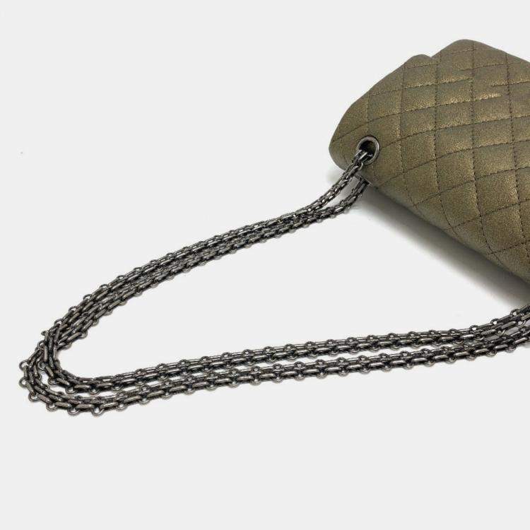 Pre Owned Chanel Reissue Metallic Gold Leather Chain Shoulder Bag