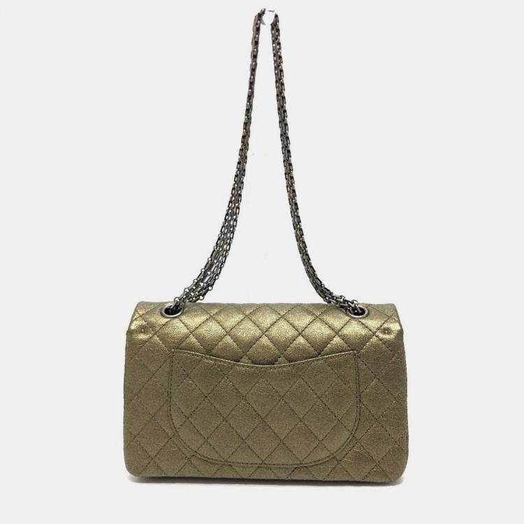 Pre Owned Chanel Reissue Metallic Gold Leather Chain Shoulder Bag
