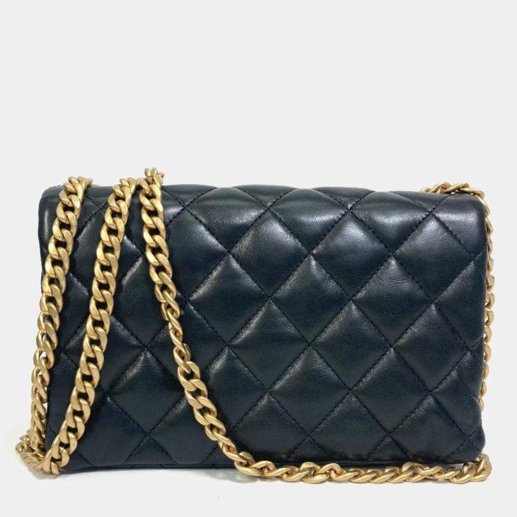 Pre Owned Chanel CC Coco Mark Matelasse Black Lambskin Chain Bag