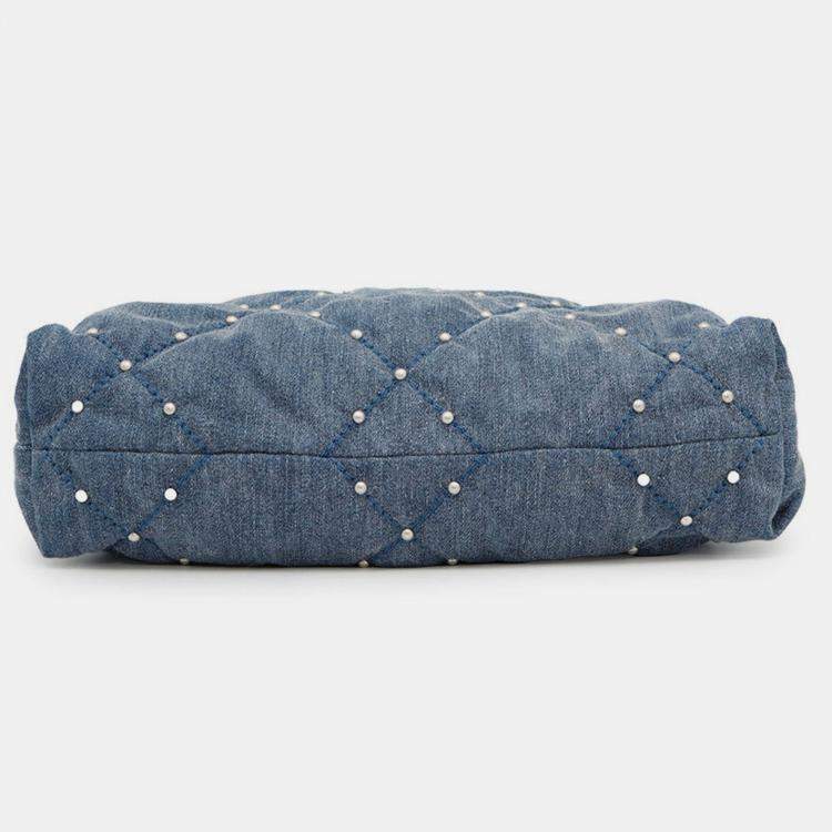 Pre Owned Chanel 22 Small Blue Denim Hobo Bag