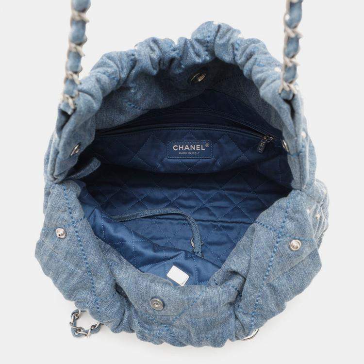 Pre Owned Chanel 22 Small Blue Denim Hobo Bag