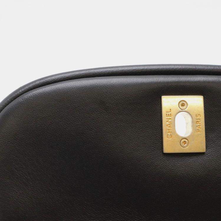 Pre Owned Chanel Reverse Chevron Black Lambskin Top Handle Single Flap Bag