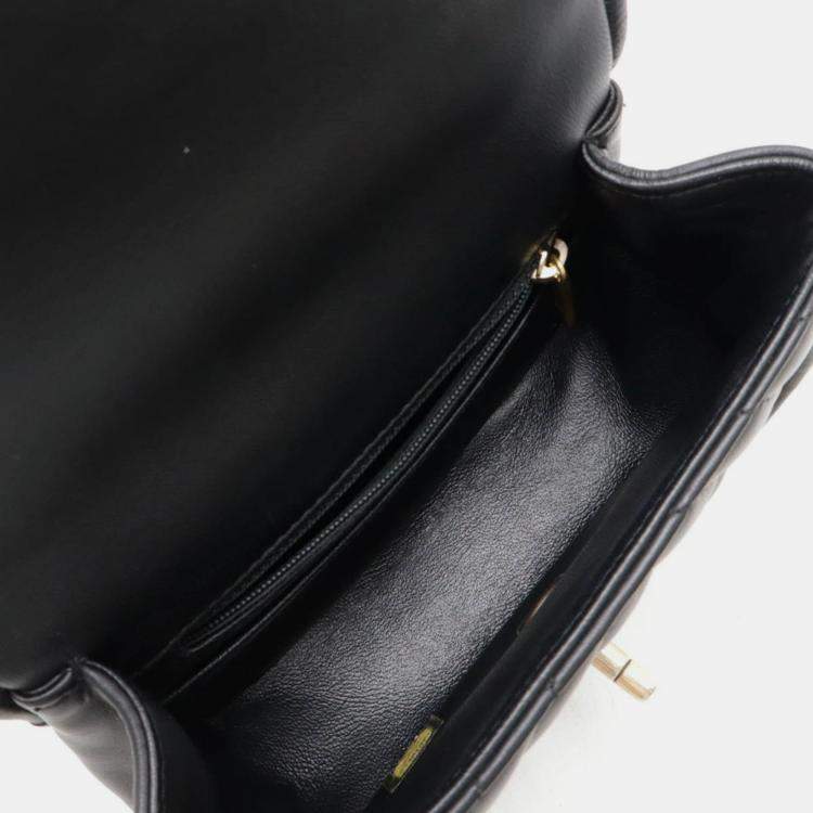 Pre Owned Chanel Reverse Chevron Black Lambskin Top Handle Single Flap Bag