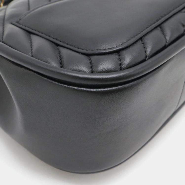 Pre Owned Chanel Reverse Chevron Black Lambskin Top Handle Single Flap Bag