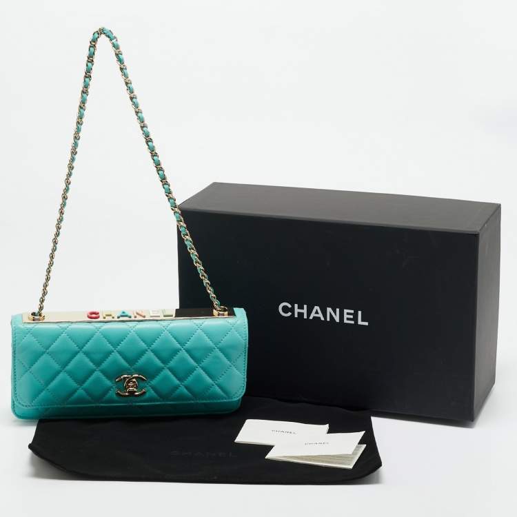 Pre Owned Chanel Turquoise Quilted Leather Trendy CC Wallet on Chain