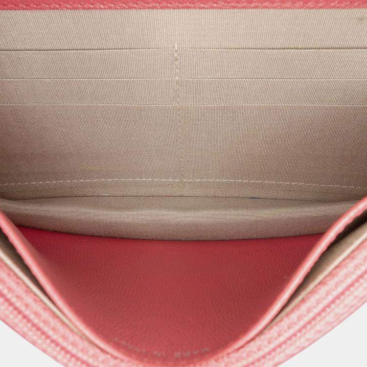 Pre Owned Chanel Red CC Caviar Sevruga Wallet On Chain