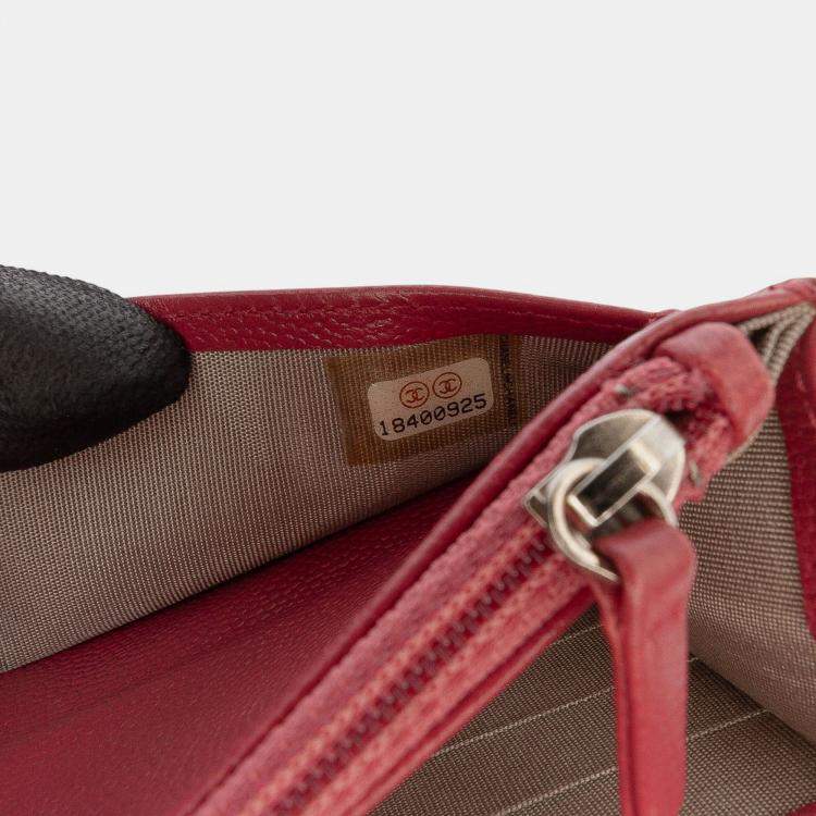 Pre Owned Chanel Red CC Caviar Sevruga Wallet On Chain