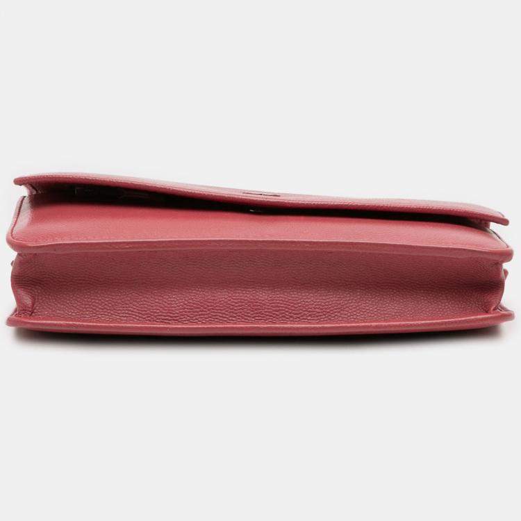 Pre Owned Chanel Red CC Caviar Sevruga Wallet On Chain