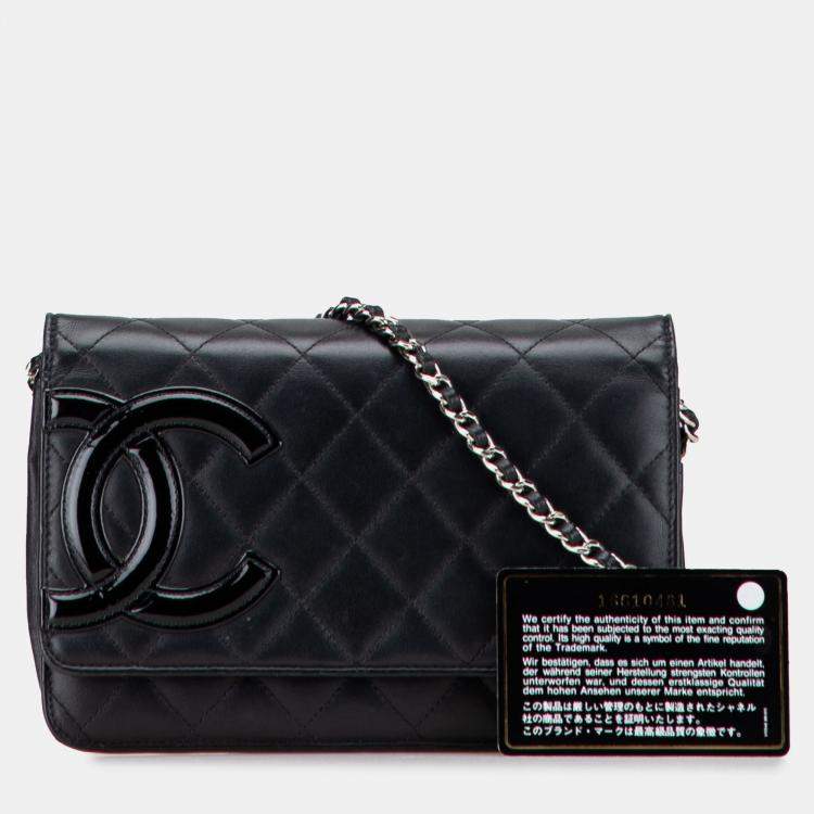 Pre Owned Chanel Black Lambskin Cambon Ligne Wallet On Chain