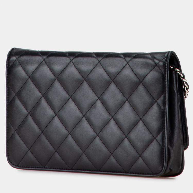 Pre Owned Chanel Black Lambskin Cambon Ligne Wallet On Chain