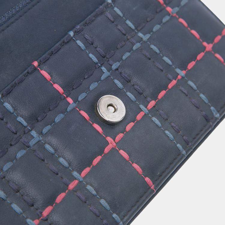 Pre Owned Chanel Blue CC Square Stitched Calfskin Wallet on Chain